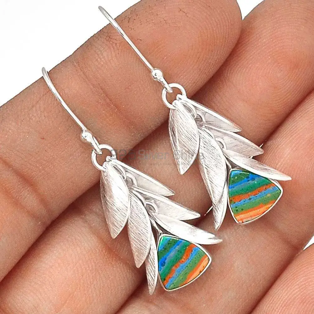 925 Sterling Silver Handmade Earrings In Rainbow Calsilica Gemstone Jewelry 925SE3015_2