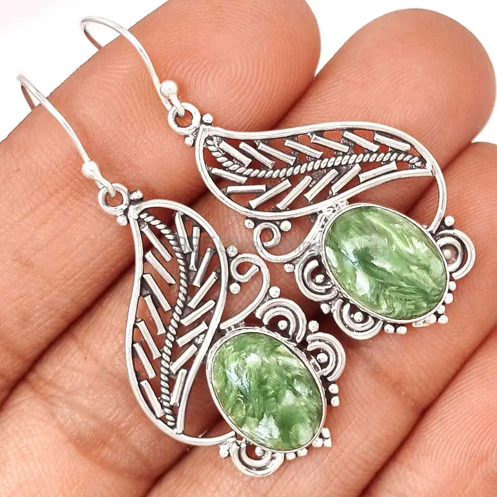 925 Sterling Silver Handmade Earrings In Seraphinite Gemstone Jewelry 925SE2936_1