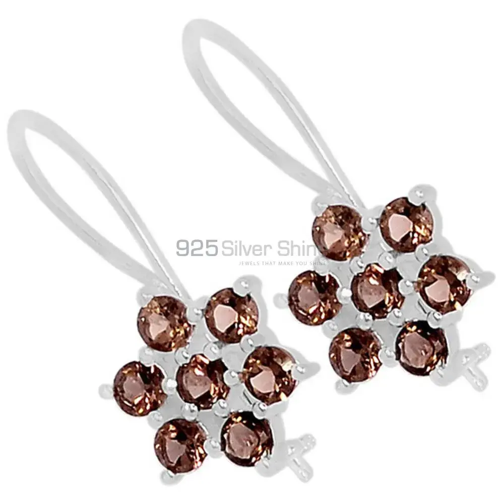 925 Sterling Silver Handmade Earrings In Smoky Quartz Gemstone Jewelry 925SE508_0