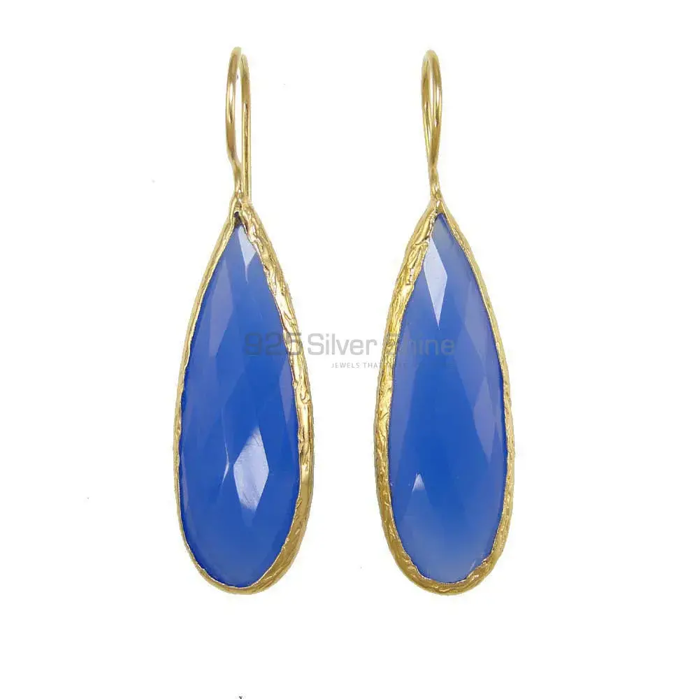 925 Sterling Silver Handmade Earrings In Blue Chalcedony Gemstone Jewelry 925SE1965_0