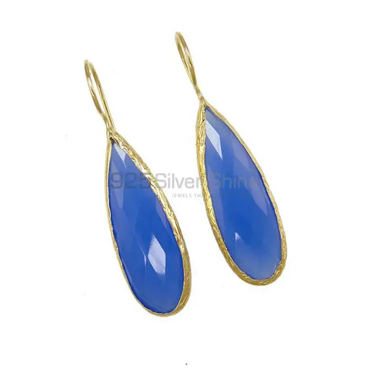 925 Sterling Silver Handmade Earrings In Blue Chalcedony Gemstone Jewelry 925SE1965_1