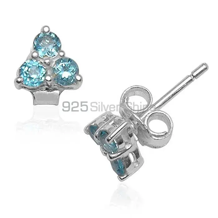 925 Sterling Silver Handmade Earrings In Blue Topaz Gemstone Jewelry 925SE746
