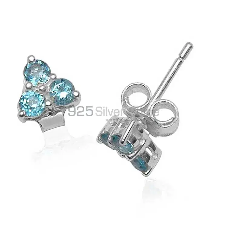 925 Sterling Silver Handmade Earrings In Blue Topaz Gemstone Jewelry 925SE746_0