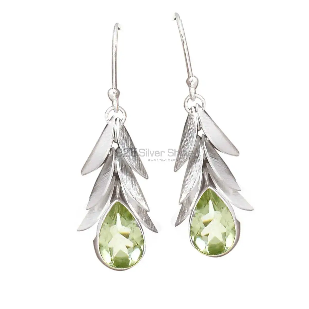 925 Sterling Silver Handmade Earrings Suppliers In Green Amethyst Gemstone Jewelry 925SE3016