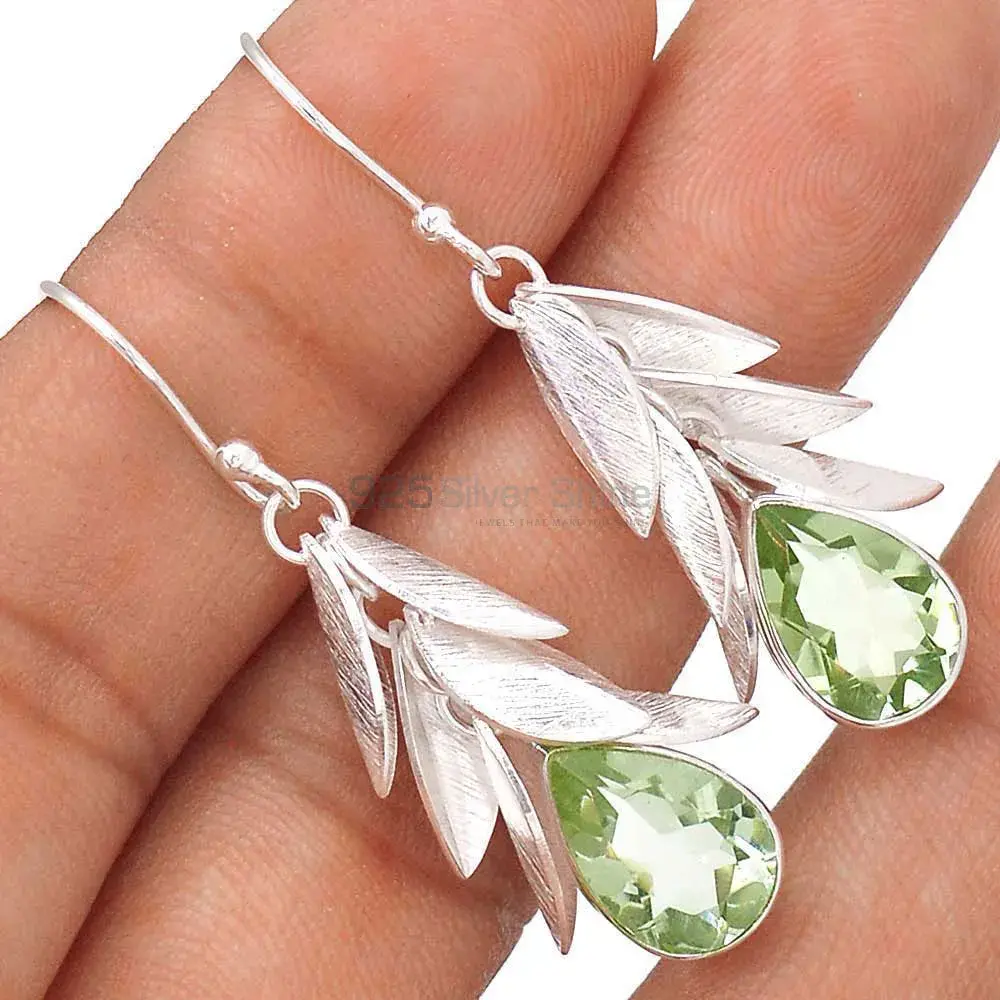 925 Sterling Silver Handmade Earrings In Green Amethyst Gemstone Jewelry 925SE3016_2