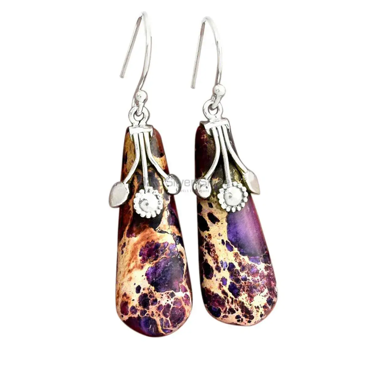 925 Sterling Silver Handmade Earrings Suppliers In Sea Sediment Jasper Gemstone Jewelry 925SE2540