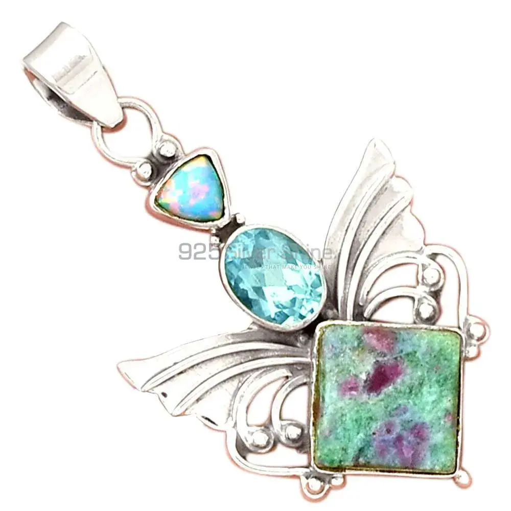 925 Sterling Silver Handmade Pendants In Multi Gemstone Jewelry 925SP094-2_0