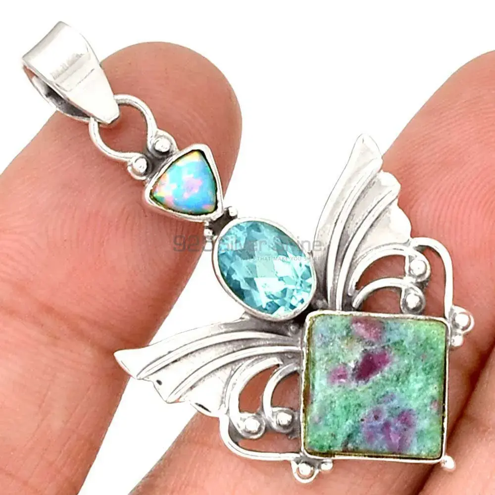 925 Sterling Silver Handmade Pendants In Multi Gemstone Jewelry 925SP094-2_0