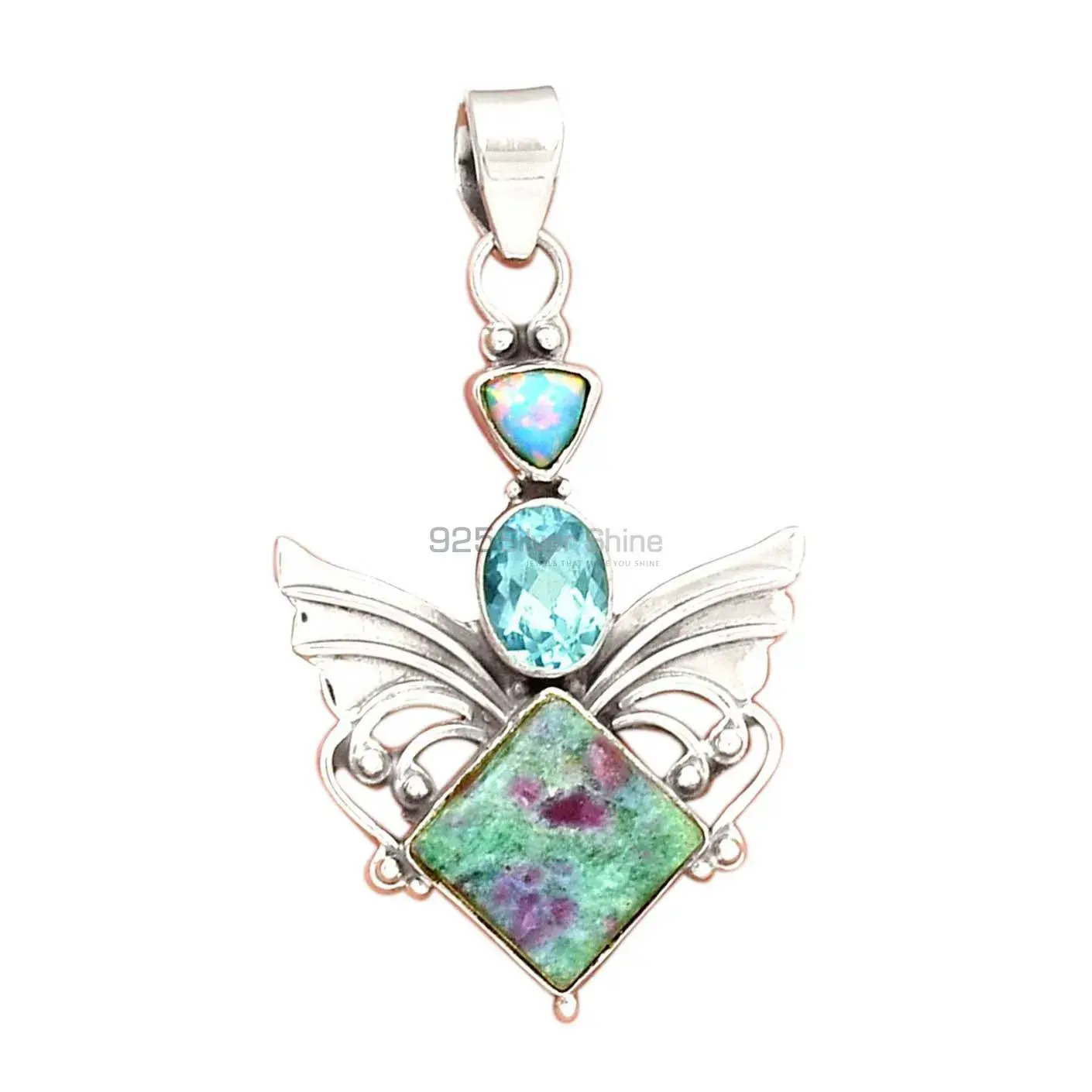 925 Sterling Silver Handmade Pendants In Multi Gemstone Jewelry 925SP094-2_2