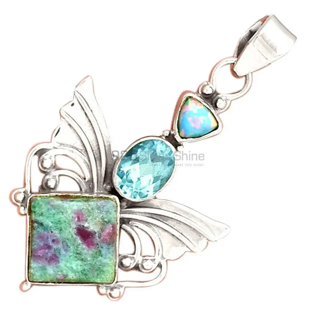 925 Sterling Silver Handmade Pendants In Multi Gemstone Jewelry 925SP094-2_3