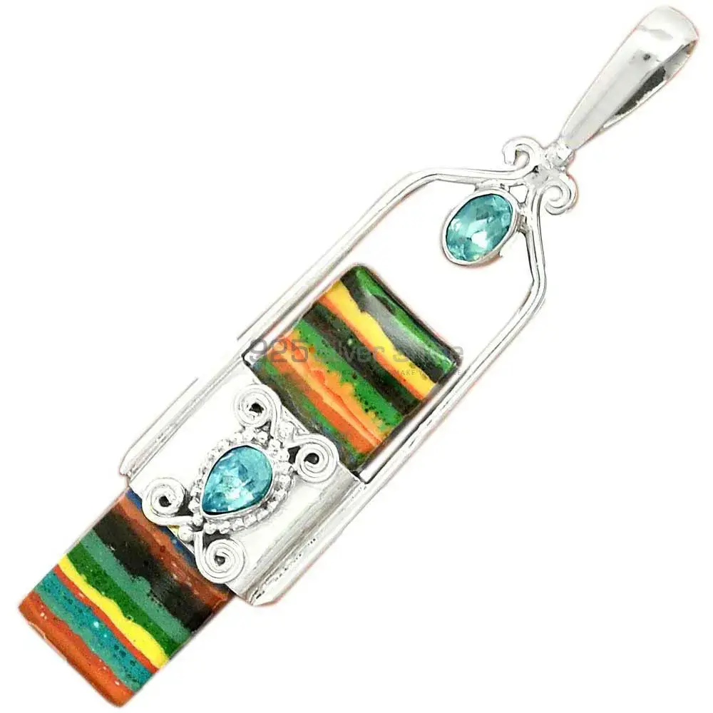 925 Sterling Silver Handmade Pendants In Multi Gemstone Jewelry 925SP61-1