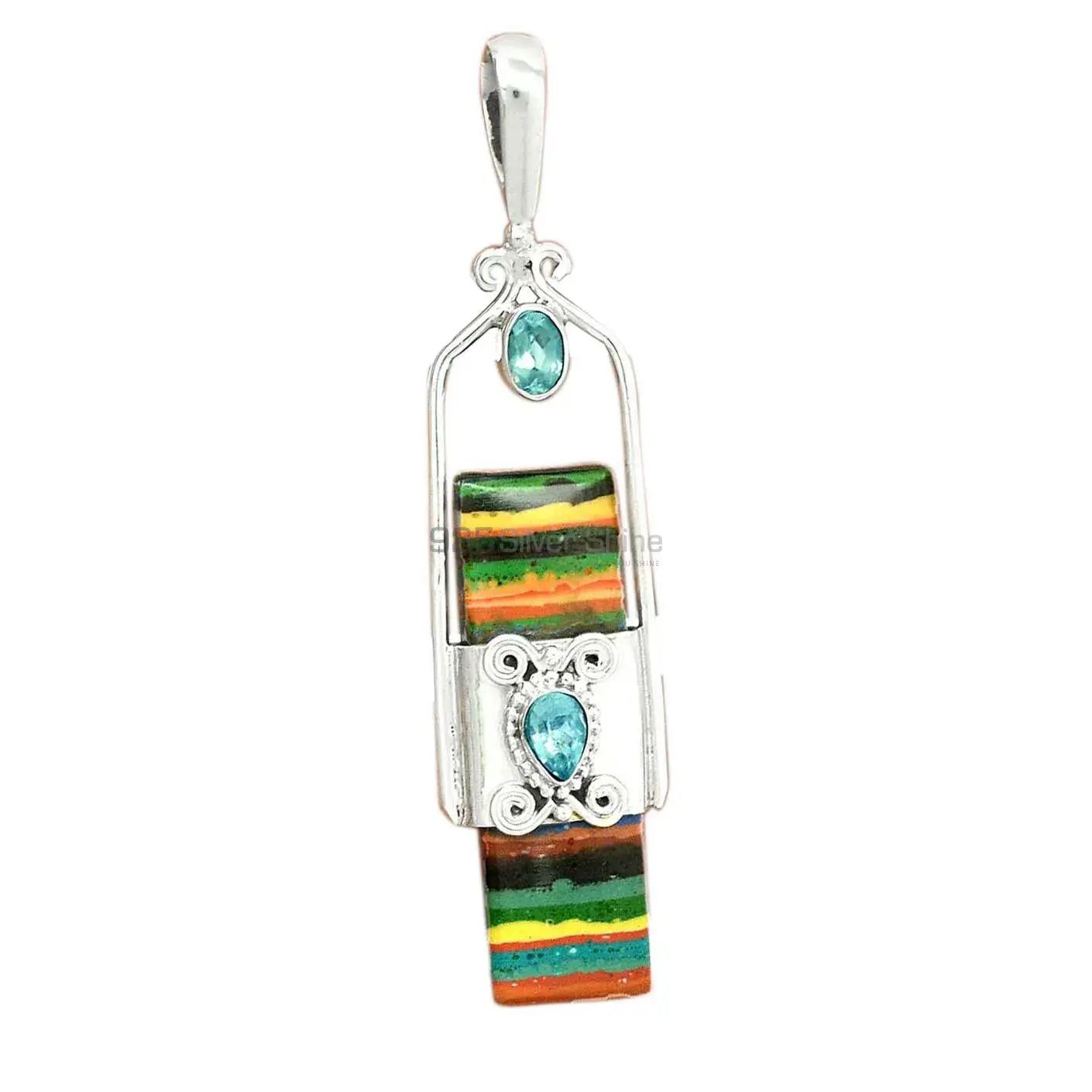 925 Sterling Silver Handmade Pendants In Multi Gemstone Jewelry 925SP61-1_3