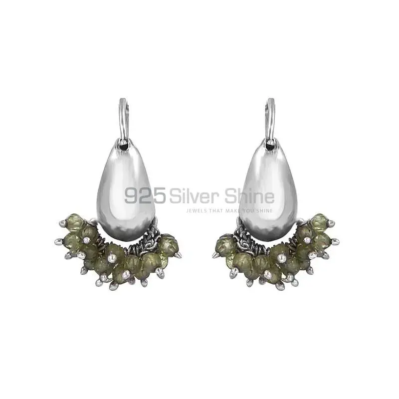 925 Sterling Silver Natural Peridot Roundel Silver Earring Jewelry 925SE144_0