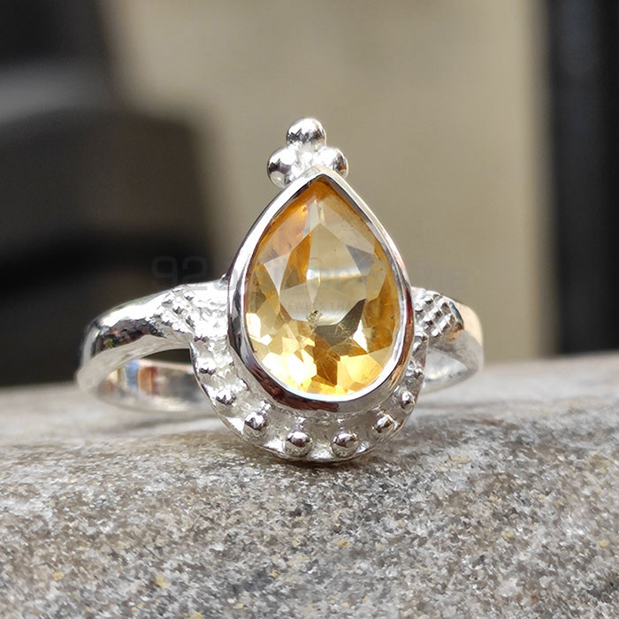 Pear Citrine Gemstone Sterling Silver Rings SSR11