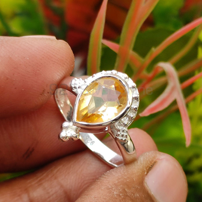 Pear Citrine Gemstone Sterling Silver Rings SSR11_3