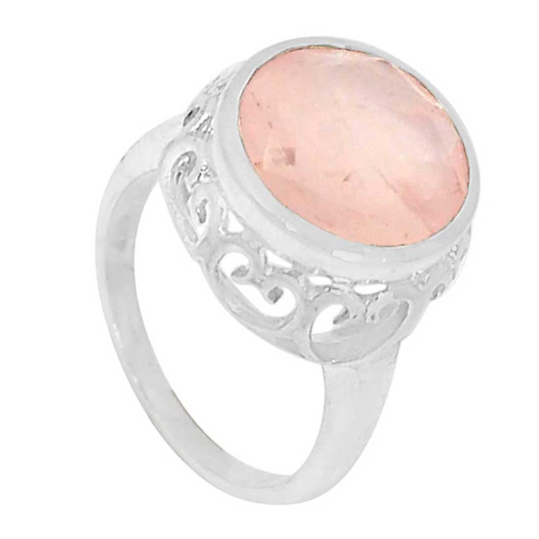 925 Sterling Silver Rings In Genuine Rose Quartz Gemstone 925SR943_1