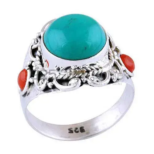 925 Sterling Silver Rings Exporters In Genuine Turquoise, Coral Gemstone 925SR2966