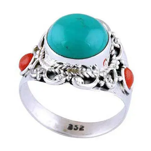 925 Sterling Silver Rings Exporters In Genuine Turquoise, Coral Gemstone 925SR2966_0