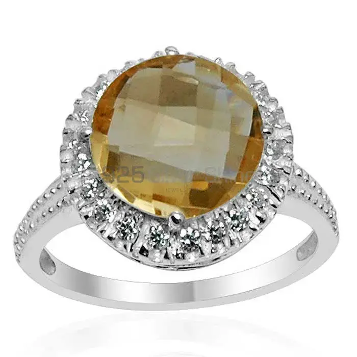 Women Sterling Silver Citrine And CZ Stone Rings 925SR1545