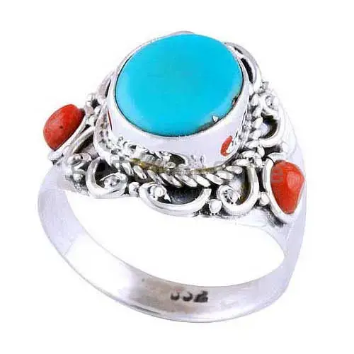 925 Sterling Silver Rings Exporters In Natural Turquoise, Coral Gemstone 925SR2964