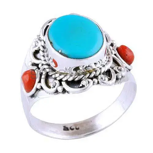 925 Sterling Silver Rings Exporters In Natural Turquoise, Coral Gemstone 925SR2964_0