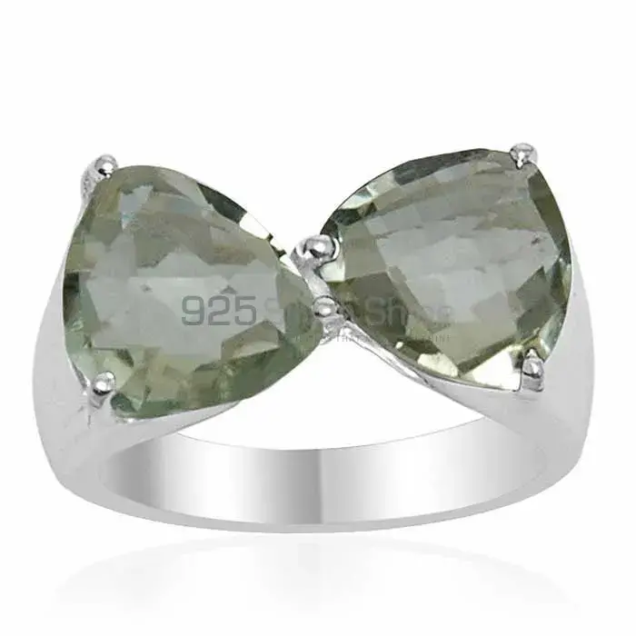 Tow Stone Green Amethyst Cut Stone Silver Rings 925SR1543_0