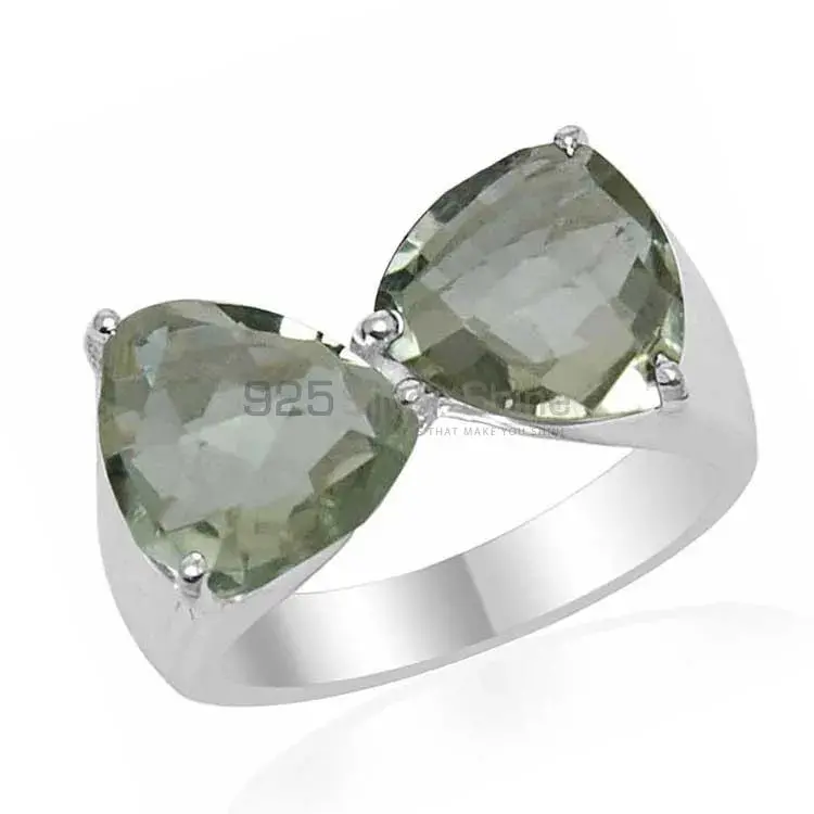 Tow Stone Green Amethyst Cut Stone Silver Rings 925SR1543_0