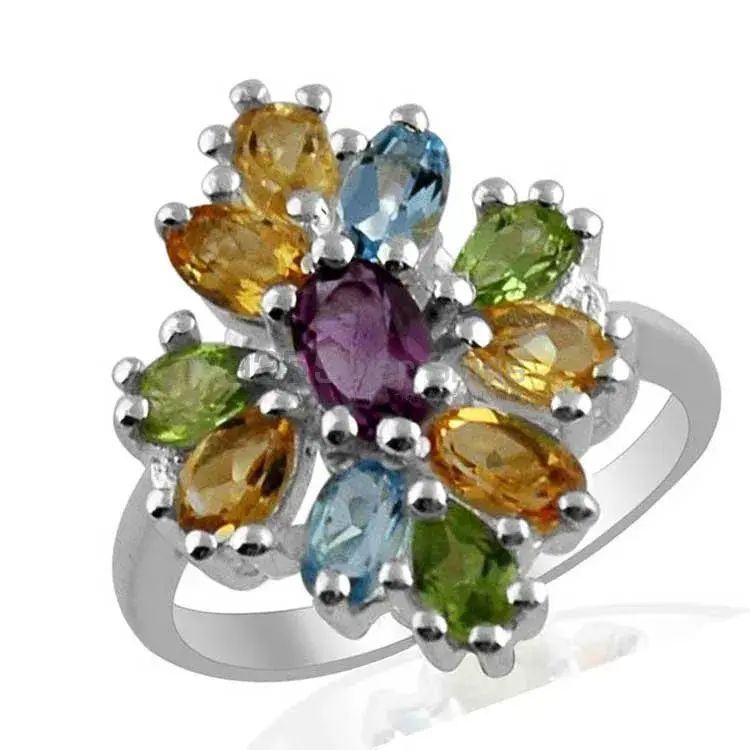 925 Sterling Silver Rings In Genuine Multi Gemstone 925SR1383_1
