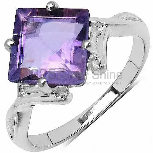 Square Amethyst Gemstone Sterling Silver Rings 925SR3289_0