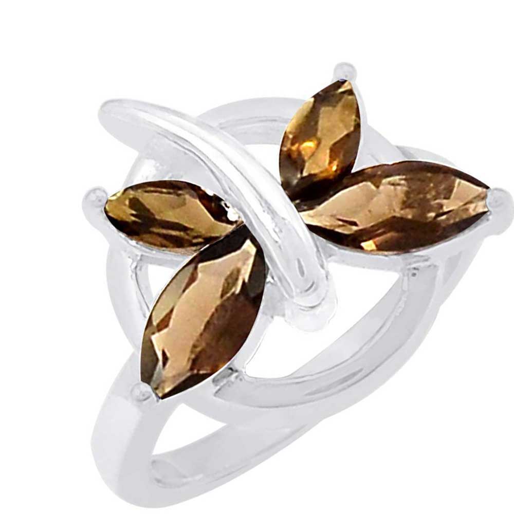 925 Sterling Silver Rings In Semi Precious Smoky Quartz Gemstone 925SR936_0