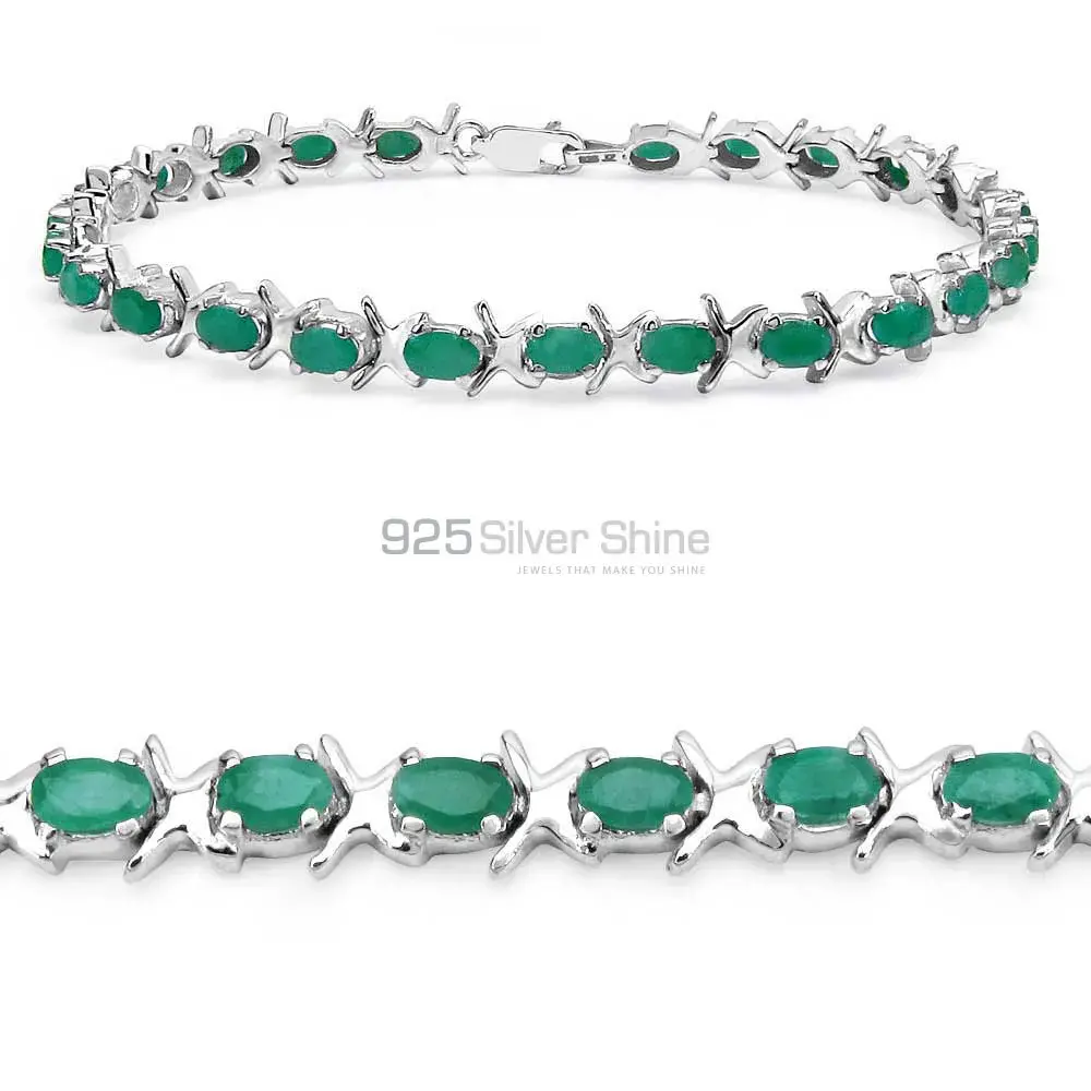 925 Sterling Silver Tennis Bracelets In Green Onyx Gemstone 925SB153_0