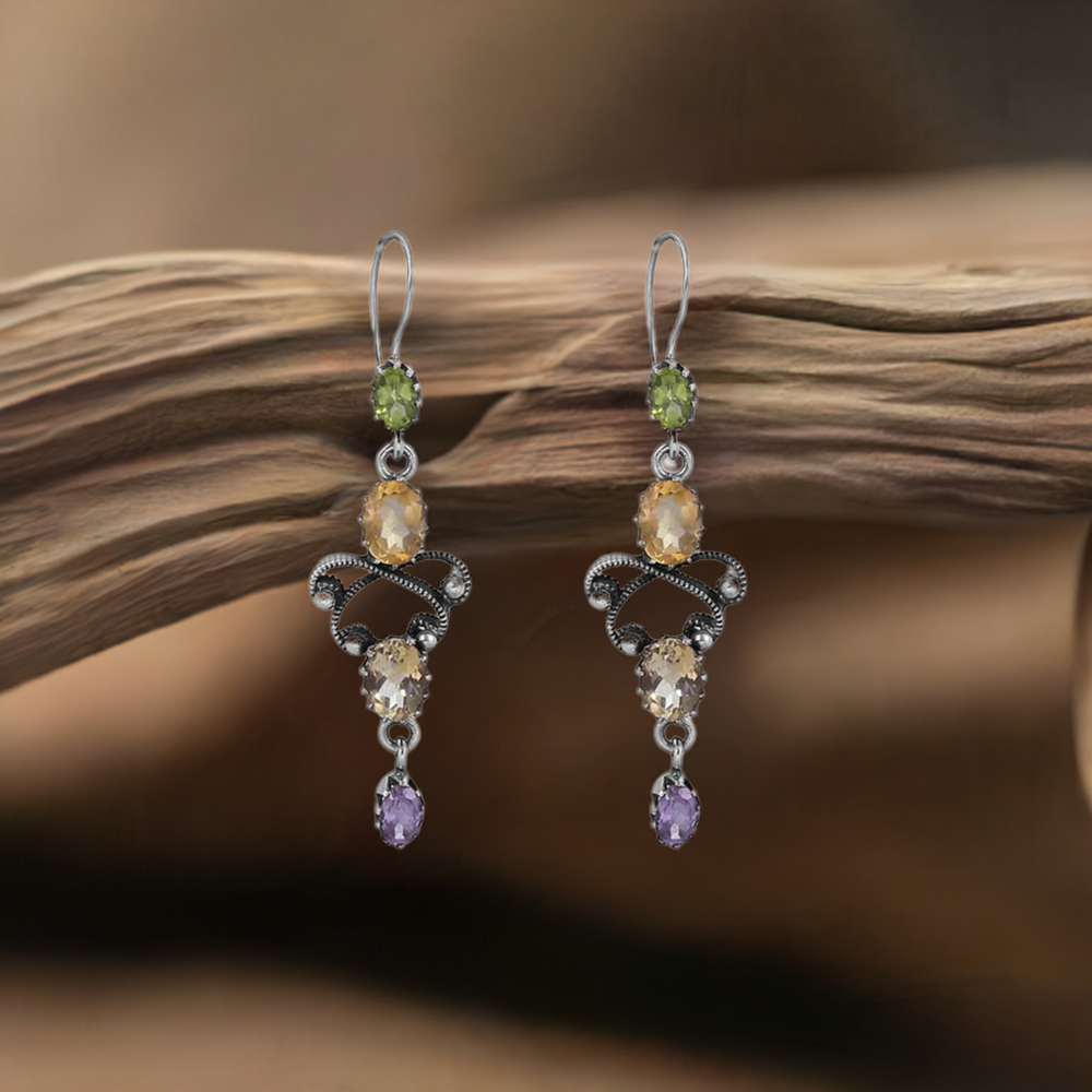 925 Sterling Silver Earring In Natural Multi Gemstone Jewelry 925SE08