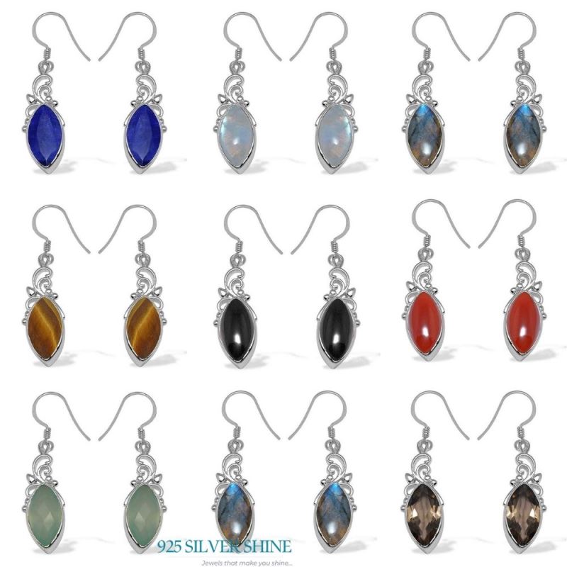 Fine 925 Sterling Silver Earrings In Natural Black Onyx Gemstone 925SE1016_2