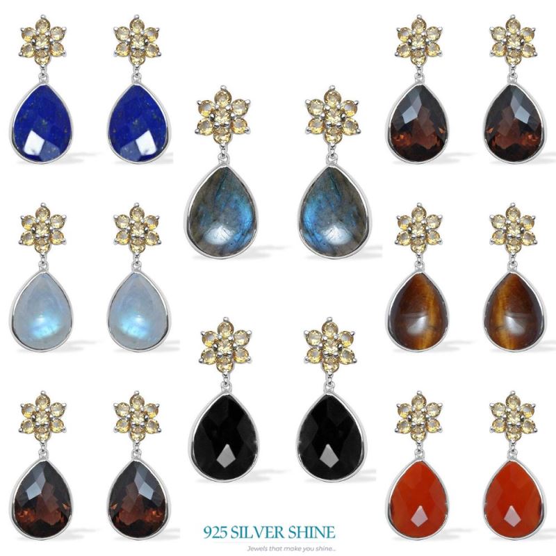 Semi Precious Chalcedony Gemstone Earrings In Solid 925 Silver 925SE1023_2