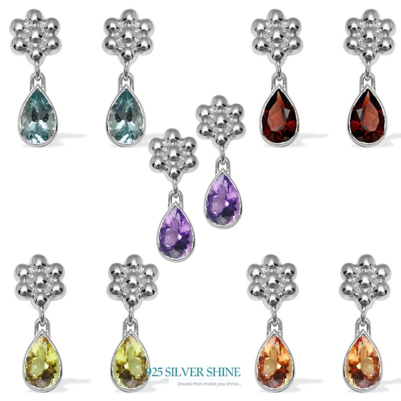 925 Sterling Silver Earrings In Genuine Garnet Gemstone 925SE1030_2