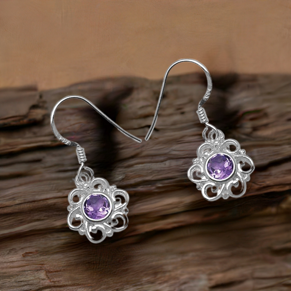 925 Sterling Silver Handmade Earrings In Amethyst Gemstone Jewelry 925SE1063