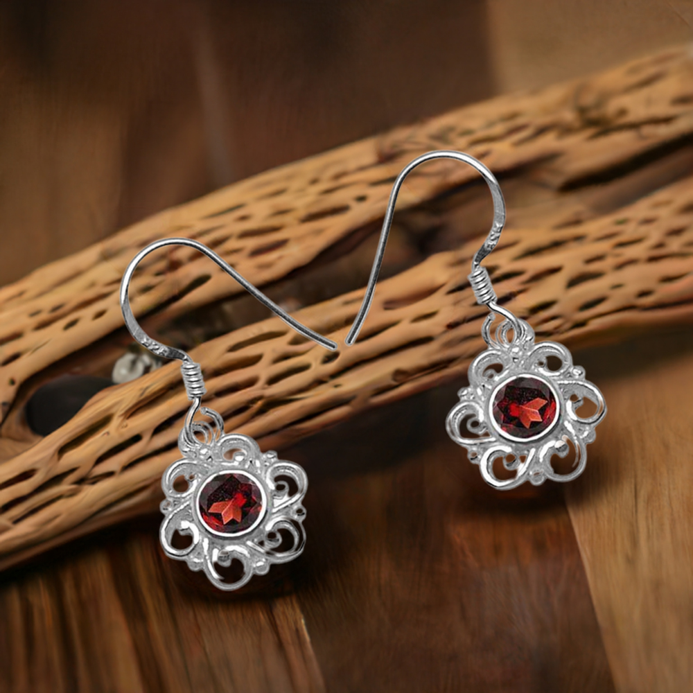 925 Sterling Silver Earrings In Garnet Gemstone Jewelry 925SE1064