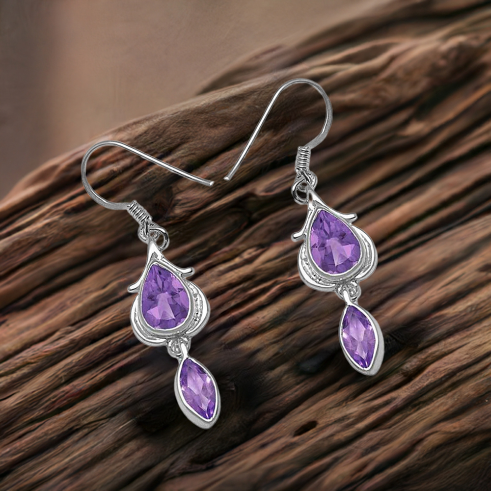 925 Sterling Silver Earrings In Amethyst Gemstone Jewelry 925SE1068