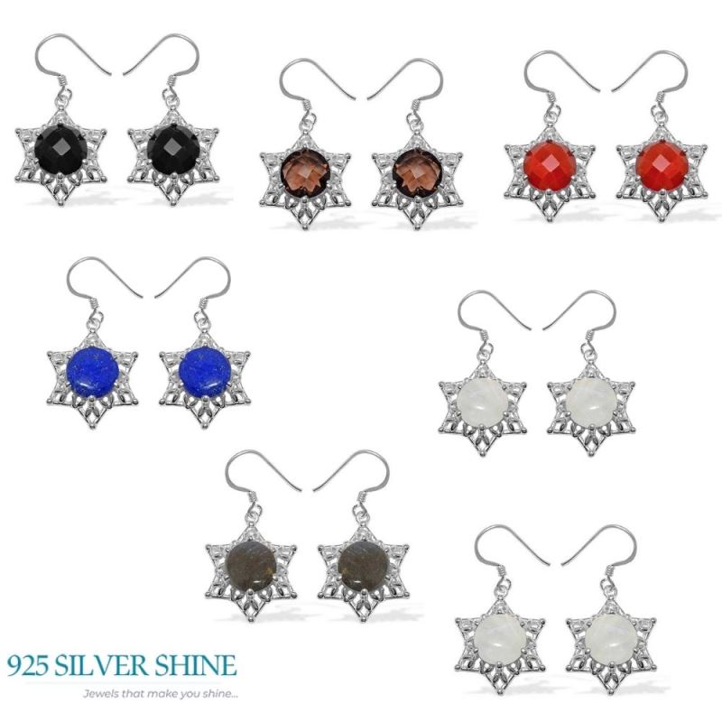 925 Sterling Silver Earrings In Semi Precious Rainbow Moonstone 925SE1090_2