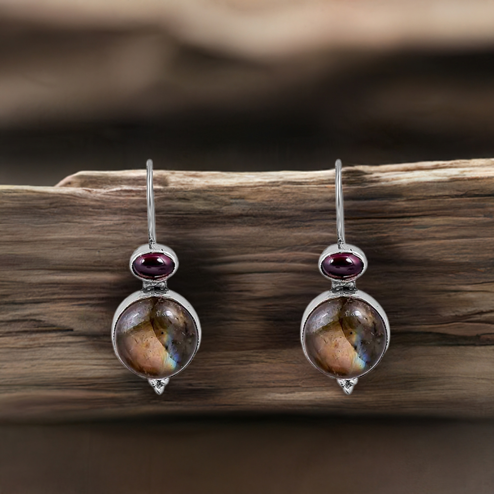 Labradorite-Garnet Gemstone Earring In 925 Sterling Silver Jewelry 925SE110