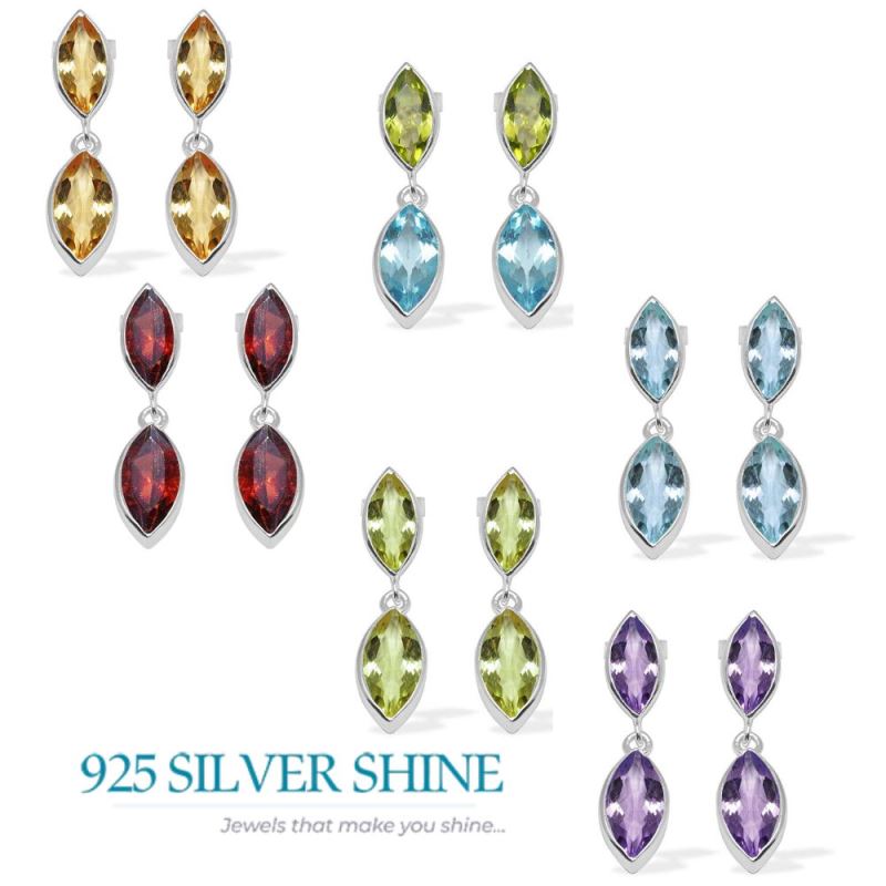 925 Sterling Silver Earrings In Genuine Blue Topaz Gemstone 925SE1109_2