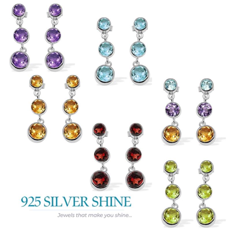 925 Sterling Silver Earrings In Natural Multi Gemstone 925SE1119_2