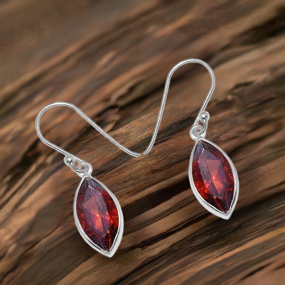 925 Sterling Silver Handmade Earrings In Garnet Gemstone Jewelry 925SE1141