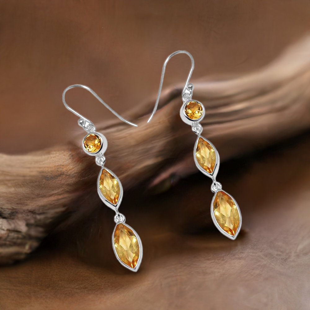 925 Sterling Silver Earrings In Citrine Gemstone Jewelry 925SE1143