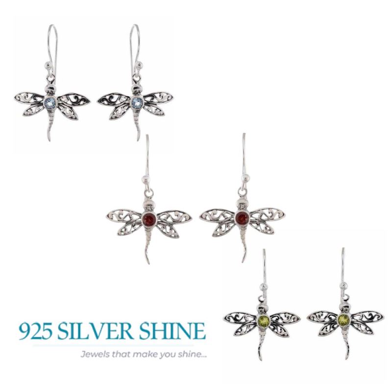 925 Sterling Silver Earrings In Semi Precious Garnet Gemstone 925SE1160_2