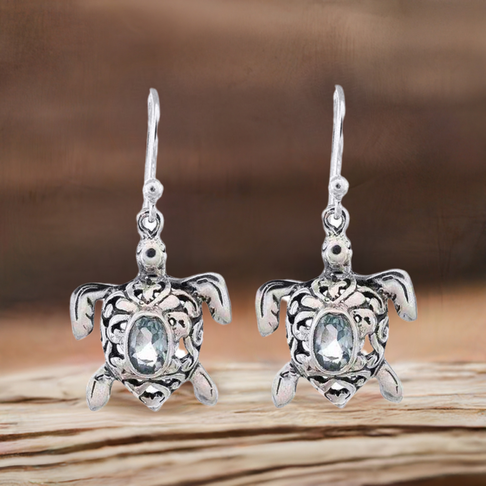 Fine 925 Sterling Silver Earrings In Semi Precious Blue Topaz Gemstone 925SE1166