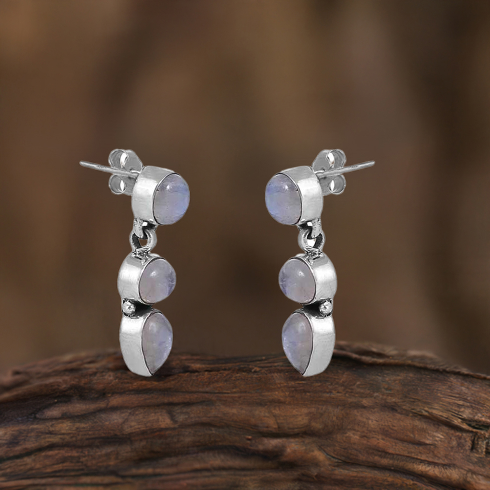 Rainbow Moonstone Studs Earring In 925 Sterling Silver Jewelry 925SE15_0