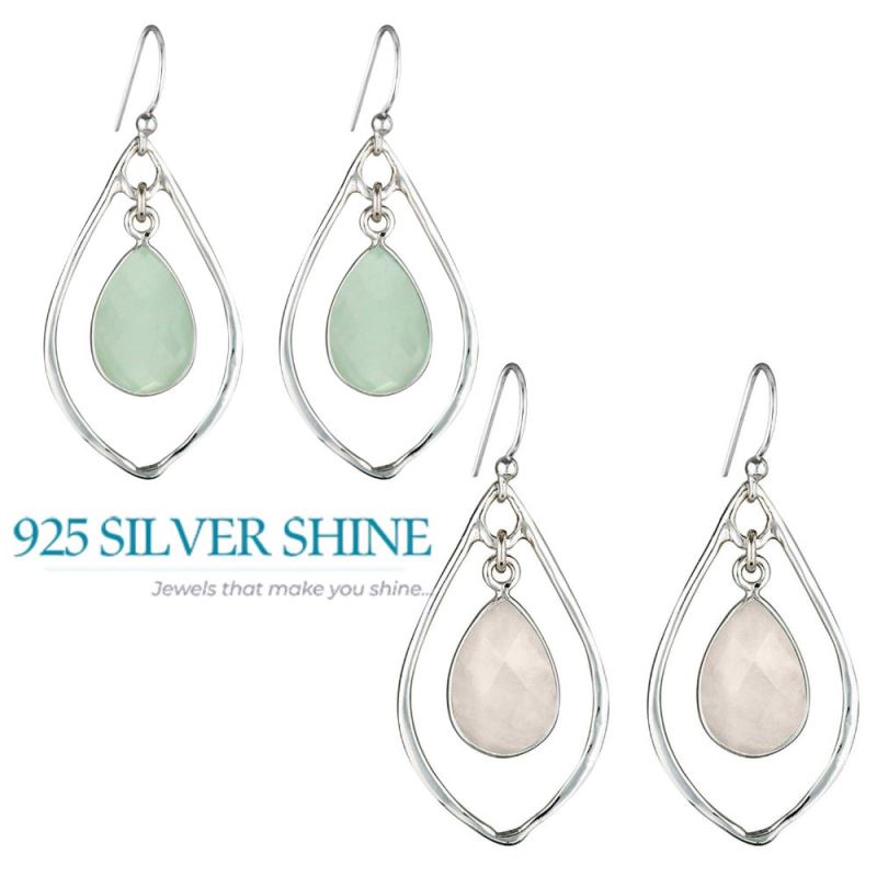 925 Sterling Silver Handmade Earrings In Chalcedony Gemstone Jewelry 925SE1828_2