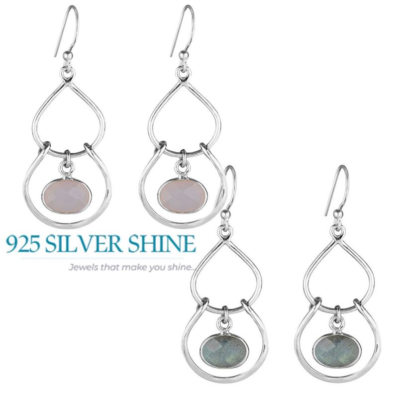 925 Sterling Silver Earrings In Genuine Rose Quartz Gemstone 925SE1854_2