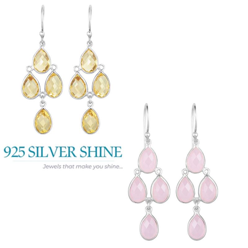 925 Sterling Silver Earrings In Semi Precious Rose Quartz Gemstone 925SE1859_2